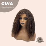 JBEXTENSION 16 Inches Deep Curly Black with Brown Highlight Pre-Cut Snowflake Lace Frontlace Glueless Wig GINA SNOWFLAKE【PERMATEASE】