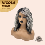 JBEXTENSION NICOLA MONO Monofilament Handmade Wig 6X5 Full Monofilament Hand Tied Top Wig 14 Inches Salt and Pepper Mono Lace Wig Glueless Wig NICOLA MONO【BENDY EAR TABS】