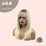 JBEXTENSION 20 Inches Blonde Wolf Cut 3.5X4 Hard Silky Top Natural Scalp Effect Wig With Bangs LILA GOLD