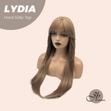 JBEXTENSION 28 Inches Scalpiana Long Wolf Cut Light Brown 3.5X4 Hard Silky Top Natural Scalp Effect Wig With Bangs LYDIA