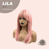 JBEXTENSION 20 Inches Pink Wolf Cut 3.5X4 Hard Silky Top Natural Scalp Effect Wig With Bangs LILA PINK