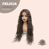 JBEXTENSION 28 Inches Extra Curly Cold Brown Long Pre-Cut Frontlace Wig FELICIA COLD BROWN