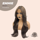 Get this look with JBEXTENSION 26 Inches Curly Women Cold Brown Wig Pre-Cut Frontlace Glueless Wig EMMIE BROWN