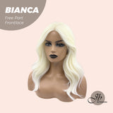 JBEXTENSION 16 Inches Platinum Blonde Wave Free Part Pre-Cut Frontlace Glueless Wig BIANCA