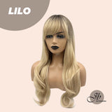 JBEXTENSION 24 Inches Blonde With Dark Root Curly Wig With Bangs LILO