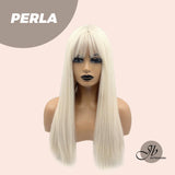 JBEXTENSION 24 Inches White Straight Wig With Bangs PERLA