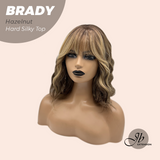 JBEXTENSION 12 Inches Scalpiana Wave Hazelnut 3.5X4 Hard Silky Top Natural Scalp Effect Wig with Bang BRADY HAZELNUT