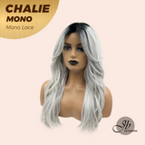 JBEXTENSION CHALIE MONO Full Monofilament Handmade Full Lace Full Hand Tied Wig 22 Inches Grey With Dark Root Mono Lace Handmade Futura Fiber Wig Glueless Wig CHALIE MONO