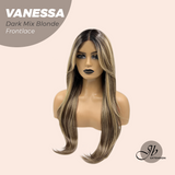 JBEXTENSION 26 Inches Curly Dark Mix Blonde Pre-Cut Frontlace Wig VANESSA DARK MIX BLONDE