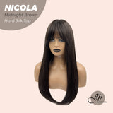 JBEXTENSION 22 Inches Midnight Brown( Black/Brown) 3.5X4 Hard Silky Top Natural Scalp Effect Wig NICOLA SILK TOP