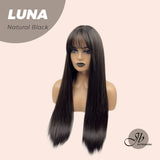 JBEXTENSION 24 Inches Long Straight Nature Black Wig With Bangs LUNA NATURAL BLACK