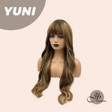 JBEXTENSION 28 Inches Brown With Highlight Curly Wig With Bangs YUNI