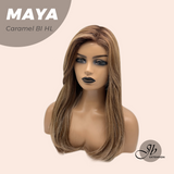 JBEXTENSION 22 Inches Caramel Blonde Highlight Women Fashion Full Machine Wig MAYA CARAMEL BLONDE HIGHLIGHT【PLUS PERMATEASE】【BENDY EAR TABS】