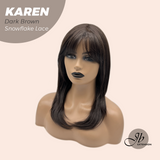 JBEXTENSION 18 Inches Dark Brown Pre-Cut T Part Snowflake Lace Frontlace Glueless Wig KAREN DARK BROWN【BENDY EAR TABS】