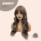 JBEXTENSION 24 Inches Brown With Highlight Body Wave With Bangs Wig KIMMY BROWN