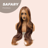 JBEXTENSION 30 Inches Long Curly Brown With Blonde Highlight Side Part Frontlace Wig SAFARY