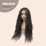 JBEXTENSION 28 Inches Extra Curly Tea Black Darkest Brown Long Pre-Cut Frontlace Glueless Wig FELICIA TEA BLACK