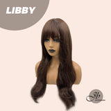 JBEXTENSION 24 Inches Light Brown Curly Wig With Full Bangs LIBBY