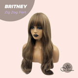 JBEXTENSION 22 Inches Honey Brown Curly Zig Zag Part Wig With Full Bangs BRITNEY