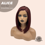 JBEXTENSION 12 Inches Dark Red Pre-Cut Side Part Snowflake Lace Frontlace Glueless Wig ALICE DARK RED【BENDY EAR TABS】