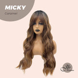 JBEXTENSION 26 Inches Caramel Body Wave With Dark Root Wig With Bangs MICKY CARAMEL
