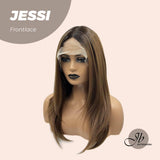 JBEXTENSION 20 Inches Mocha With Dark Root Natural Straight Frontlace Wig JESSI