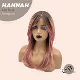 JBEXTENSION 20 Inches Mix Pink Pre-Cut Frontlace Glueless Wig with Bangs HANNAH MIX PINK