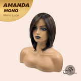 [PRE-ORDER] JBEXTENSION AMANDA MONO Full Monofilament Handmade Full Lace Full Hand Tied Wig 10 Inches Black With Caramel Highlight Mono Lace Handmade Futura Fiber Wig Glueless Wig AMANDA MONO