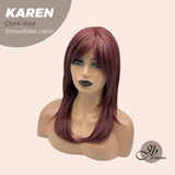 JBEXTENSION 18 Inches Dark Red Pre-Cut T Part Snowflake Lace Frontlace Glueless Wig KAREN DARK RED【BENDY EAR TABS】