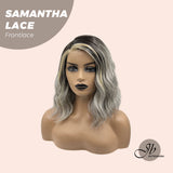 JBEXTENSION 12 Inches Grey With Blonde Highlight Wave Side Part Pre-Cut Frontlace Wig SAMANTHA LACE