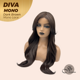 JBEXTENSION DIVA MONO Full Monofilament Handmade Full Lace Full Hand Tied Wig 24 Inches Long Curly Dark Brown Mono Lace Handmade Futura Fiber Wig with Anti-slip Silicone Strips Glueless Wig DIVA MONO - DARK BROWN【BENDY EAR TABS】