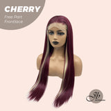 JBEXTENSION 30 Inches Dark Red With Blonde Highlight Straight Lace Front Wig.Pre Plucked 13*4 HD Transparent Lace Frontal Handmade Futura Fiber Swiss Lace Synthetic Fiber No Cut Lace Wig CHERRY