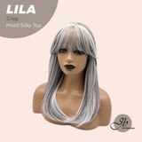 JBEXTENSION 20 Inches Scalpiana Grey Wolf Cut 3.5X4 Hard Silky Top Natural Scalp Effect Wig With Bangs LILA GREY