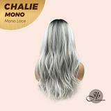 JBEXTENSION CHALIE MONO Full Monofilament Handmade Full Lace Full Hand Tied Wig 22 Inches Grey With Dark Root Mono Lace Handmade Futura Fiber Wig Glueless Wig CHALIE MONO