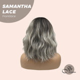 JBEXTENSION 12 Inches Grey With Blonde Highlight Wave Side Part Pre-Cut Frontlace Wig SAMANTHA LACE