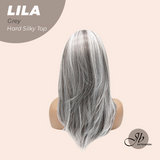 JBEXTENSION 20 Inches Scalpiana Grey Wolf Cut 3.5X4 Hard Silky Top Natural Scalp Effect Wig With Bangs LILA GREY