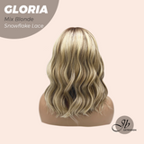 JBEXTENSION 14 Inches Curly Mix Blonde Wig with Bangs Pre-Cut T Part Snowflake Lace Frontlace Glueless Wig GLORIA MIX BLONDE