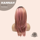 JBEXTENSION 20 Inches Mix Pink Pre-Cut Frontlace Glueless Wig with Bangs HANNAH MIX PINK