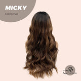 JBEXTENSION 26 Inches Caramel Body Wave With Dark Root Wig With Bangs MICKY CARAMEL