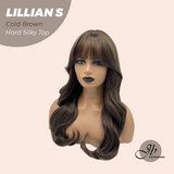 JBEXTENSION 22 Inches Scalpiana Cold Brown Curly 3.5X4 Hard Silky Top Natural Scalp Effect Wig LILLIAN S COLD BROWN