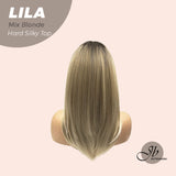 JBEXTENSION 20 Inches Blonde with Dark Root Wolf Cut 3.5X4 Hard Silky Top Natural Scalp Effect Wig With Bangs LILA MIX BLONDE