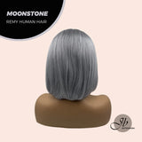 JBEXTENSION GEMSTONE COLLECTION 12 Inches Real Human Hair Dark Grey Bob Cut Free Parting Wig MOONSTONE