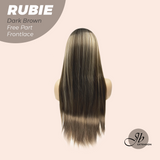 JBEXTENSION 30 Inches Dark Brown With Highlight Long Straight Fiber X, Tangle Less Pre-Cut Free Part Frontlae Glueless Wig RUBIE DARK BROWN