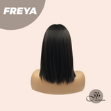 JBEXTENSION 14 Inches Bob Cut Short Straight Black With White Bangs Wig FREYA