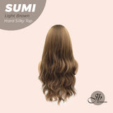 JBEXTENSION 24 Inches Wave Light Brown 3.5X4 Hard Silky Top Natural Scalp Effect Wig With Wispy Bangs SUMI LIGHT BROWN