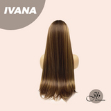 JBEXTENSION 28 Inches Reddish Brown With Blonde Highlight Straight Wig With Bangs IVANA