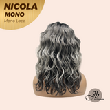 JBEXTENSION NICOLA MONO Monofilament Handmade Wig 6X5 Full Monofilament Hand Tied Top Wig 14 Inches Salt and Pepper Mono Lace Wig Glueless Wig NICOLA MONO【BENDY EAR TABS】