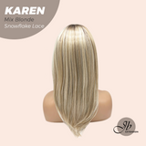 JBEXTENSION 18 Inches Mix Blonde Pre-Cut T Part Snowflake Lace Frontlace Glueless Wig KAREN MIX BLONDE【BENDY EAR TABS】