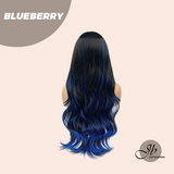 HOT OF SEASON - 28 Inches Long Black With Blue Highlight Wave Wig With Bangs BLUEBERRY