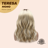 JBEXTENSION TERESA MONO 16INCH Monofilament Handmade Wig 6X5 Full Monofilament Hand Tied Top Wig 16 Inches Mix Blonde Curly Mono Lace Wig With Anti-slip Silicone Strips Glueless Wig TERESA MONO - 16Inch【BENDY EAR TABS】